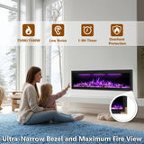 40" WiFi Electric Fireplace Insert, Ultra-Narrow Bezel Fireplace Heater with APP Control, 3 Top Light Colors, 13 Flame & Fuel Bed Colors, 9H Timer, Recessed/Wall Mounted, 750/1500W, Black