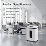 Heavy Duty Paper Shredder: 7 Sheets P-7 Ultra Micro-Cut 3/64''*5/64'' Shreds Credit Cards & CDs 30 Min Continuous Run 6-Gallon