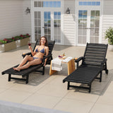 Garvee Lounge Chair Outdoor Set of 2 with Wheels & 5-Position Adjustable Backrest, Oversized Chaise Lounge with 2 Move Handle, HDPE Lounge Chair w/Detachable Cup Holder, for Patio, Pool,Black