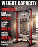 Garvee Smith Machine, 1000LBS Multi-Functional Smith Machine Home Gym, Squat Rack with LAT-Pull Down System, Power Rack with Barbell Bar, Black/Red