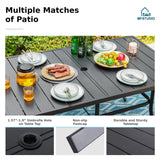 MFSTUDIO Outdoor Dining Set for 6, Navy Blue Umbrella & Swivel Chairs