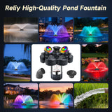 RELIY Pond Fountain Aerator, With 4 RGB Lights 1HP 110V 15000 GPH Stainless Steel Fountain Pump