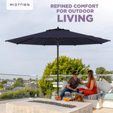 Midtown Umbrellas Push & Pop 10 Ft Patio Umbrellas with Push & Pop Mechanism, Fiberglass Ribs & Sunbrella Fabric – Outdoor Umbrella for Deck, Pool, Cafés and Hotels – Canvas Navy Canopy, Black Pole