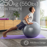 Core Balance Exercise Ball for Workouts, Anti-Burst and Slip Resistant, Swiss Yoga Ball for Pregnancy, Stability, Fitness and Physical Therapy, 4 Sizes, with Pump (33" / 85cm Grey)