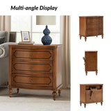 HULALA HOME Traditional Side Tables with 3 Drawers, Tall Side Table with Curved Front Profle Desgin, Charging Station, Solid Wood Legs, Set of 2, Walnut