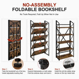 WOTMO 5 Tier Folding Bookshelf, No Assembly Foldable Storage Shelves, Brown