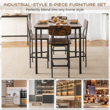 Giantex 5-Piece Dining Table Set W/Counter Height Table & 4 Bar Stools, Industrial Kitchen Dining Set W/Footrest & Backrest