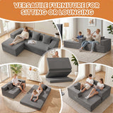 79" Modular Sectional Sofa, Boneless Convertible Sleeper Sofa Bed, Modern Tri-Folding Cloud Couch with L-Shape Chaise, Corduroy Futon for Living Room Small Spaces Apartment, No Assembly,Grey