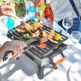 Sungmor Compact Cast Iron Charcoal Grill - Tabletop BBQ Grill with Adjustable Grate & Wooden Handles, 12” x 7” Ideal for 1-3 People - Portable Heavy-Duty Grill for Camping, Balcony & Small Spaces