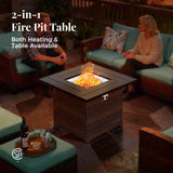 MIXPATIO Patio Furniture Set, 6 Pcs Wicker Rattan Outdoor Conversation Set, 2 x Leg Chairs, 1 x 3 Seater Sofa and 2 x Ottoman with 4" Thick Cushion and 32" Fire Pit Table, Blue