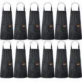 Handepo 12 Pcs Cotton Aprons for Women Men with Pockets Soft Adjustable Bib Stripe Aprons for Cooking Kitchen Chef(Black,Thin Stripes)