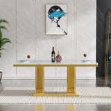 Maotifeys White Marble Dining Table for 6 Modern Luxury Faux Marble Kitchen Table for 4-6,68" Large Dining Room Tables with Columnar-Shape Gold Stainless Steel Base