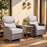 moosprr Luxury Outdoor Swivel Rocker Patio Chairs, High Back Swivel Patio Chairs with Side Table & 6-Inch Thick Cushions, Wicker Outdoor Bistro Set for Porch, Yard, Deck, Poolside, Brown/Beige
