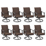 MELLCOM Patio Wicker Swivel Chair Set of 8, Heavy Duty Outdoor Dining Chair with 23.5'' High Back, Extra-Large Water-Fall Seat, Rattan Porch Gentle Rocker for Outside, Backyard, Garden