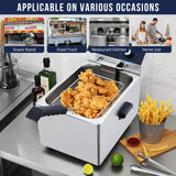 Electric Deep Fryer, 2 Gallon Stainless Steel Countertop Fryer with Basket, 140°f-392°f Adjustable Temperature, Commercial and Home Fryer for Chips, Chicken, Fish, Onion Rings, Restaurant, Food Truck