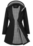 ATLASLAVA Rain Jacket Women Waterproof Raincoat Long Hooded Lightweight Windbreaker Outdoor Trench Coat Black L