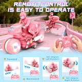 Remote Control Motorcycle for Girls with RGB Wheels Lights, RC Motorbike Toy, 360° Rotations, 55 Min Play, Stunt Motocross with Rider, 2.4Ghz RC Dirt Bike Birthday Xmas for Girls 4-12 (Pink)