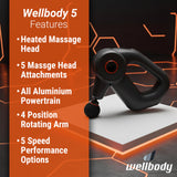 Wellbody 5 Deep Tissue Massage Gun with Heat Ball Technology | Vibrating Handheld Massager for Trigger Point Therapy | 5 Speed Rechargeable Portable Device for Muscle Pain Relief & Recovery