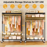 ULIFHOME P7 Rolling Clothes Rack, Clothing Racks for Hanging Clothes, Heavy Duty Garment Rack with Wheels, 3 Tiers Freestanding Portable Closet Rack 45''W × 20.5''D × 80.5''H, Max Load 480 lbs, Black