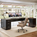 Tribesigns 85.8-Inch L-Shaped Executive Desk with File Drawers, Door Cabinet & Shelves