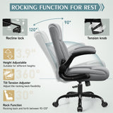 Leather Office Chair, PU Home Computer Desk Chairs with Ergonomic Back Support, 360°Swivel Free