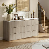 ModernMate 9 Drawer Dresser for Bedroom, 63" Wide Dresser with Faux Travertine Texture Top & Smooth Glide Drawers, Large Clothes Dressers for Bedroom Storage, Modern Tall Chest of Drawers, Grey