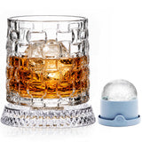10oz Spinning Whiskey Glasses for Whiskey-lovers: 360° Rotating Crystal Glass with Iceball Mold for Scotch Bourbon - Old Fashioned Glasses for Bar Party Home - Gifts for Men Dad Husband (Wicker)