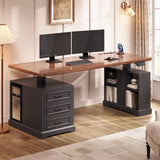 SEDETA Farmhouse Electric Standing Desk, 63" Height Adjustable Computer Desk with 3 Drawers