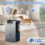 KeepGlad Dehumidifier, 98OZ Dehumidifiers for Home(1000sq.ft), Humidity Display Dehumidifier for Basement Bathroom Bedroom, Auto Shut Off, Washable Filter, Drain Hose, Timer, 7 Ambient Lights, Gray