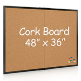 Board2by Cork Board Bulletin Board 36 x 48, Black Wood Framed 4x3 Corkboard, Foldable Office Board for Wall Decor, Large Wall Mounted Notice Pin Board with 36 Push Pins for School, Home & Office