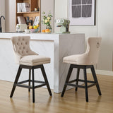 MOOLSUN A Set of 4 Blue Velvet bar stools - Classic Fixed Height Design, rotatable Button Group Seats, Perfect for Standard Kitchen Islands and Home Bars,Beige(Wood Leg)