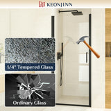 Keonjinn 28" W x 72" H Frameless Glass Shower Door, 1/4" Clear SGCC Tempered Glass Pivot Swing Shower Doors, Black Bathroom Walk in Shower Door with Waterproof Nano-Coating Seals, Reversible Mount