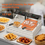OSTBA Electric Deep Fryer with Basket, 20.7QT Large Commercial Deep Fryer, 3200W Stainless Steel Countertop Fryer with Adjustable Temperature 140–390℉, Removable Basket & Oil Tank