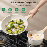 13 Pcs Pots and Pans Set, Nonstick Cookware Sets White Granite Induction Cookware, Non-toxic Healthy Non stick Kitchen Cooking Set