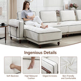 Hatppto 112" Modular Sectional Sofa, Oversized 3-Seater Cloud Couches for Living Room, Comfy Deep Seat Sofa with Wooden Leg, Armrets, Chenille White