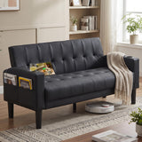 62'' Black faux Leather Tufted Upholstery Loveseat for Living Room
