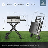 MFSTUDIO Small Portable Propane Griddle, 2 In 1 Gas BBQ Travel Grill with Foldable Stand, Compact and Light Countertop Grills with 2 Burners