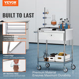 VEVOR Stainless Steel Utility Cart with Wheels - Medical/Dental Lab Cart - 2 Shelves/1 Drawer