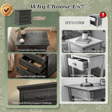 Huuger Nightstand with Charging Station, 3 Drawer Night Stand Set of 2, 22 Inch Wider Side Table with Storage, Farmhouse Nightstand with Vintage Handles, Thicken Base, for Bedroom, Black