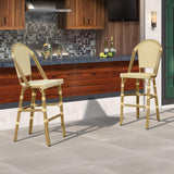 PURPLE LEAF Counter Bar Stools 25" Set of 2 French PE Rattan, Cream Yellow