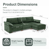 112'' Oversize L Shaped Modular Cloud Sectional Sofa, Deep Seat Sofa, Green