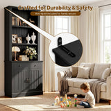 Foxemart 80" Tall Bookshelf with Drawer and Doors, Black Bookcase