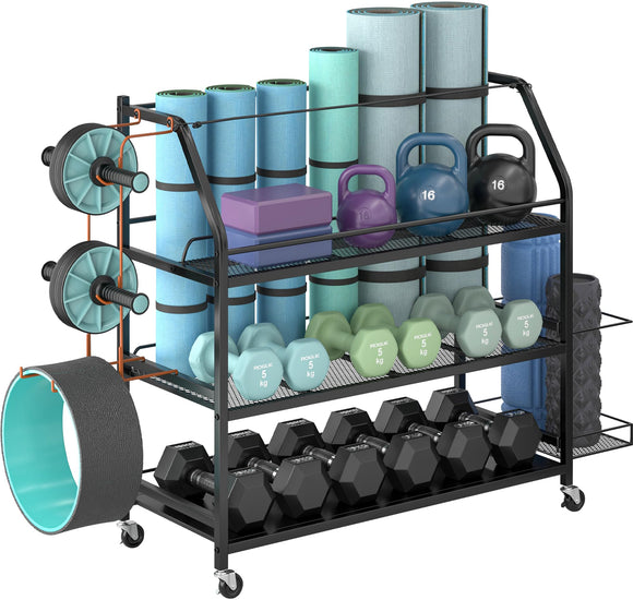 Staransun Staransun Weight Rack for Dumbbells - Widened Home Gym Storage Rack - Dumbbell Rack with 4 Flexible Wheels and Unique Storage on Both Sides Staransun