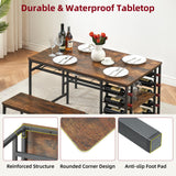 GarveeHome 3-Pieces Dining Table Set for 2-4 People, Small Kitchen Dinner Table with 2 Bench, Dining Room Tables Set with Storage Drawer & Shelf (Rustic Brown)