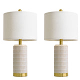 PoKat Small Bedside Table Lamps Set of 2 for Bedroom Living Room, 21.5'' Modern Ceramic Nightstand Lamps with Gold Base, Farmhouse Table Lamps for Office End Side Table Console, White and Beige