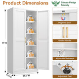 Polup 71" White Metal Kitchen Pantry Storage Cabinet with Doors and Shelves