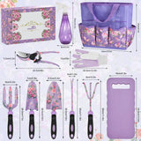 Gardening Tools, WisaKey 10 Piece Heavy Duty Purple Garden Tool Set with Handle, Durable Fashion Garden Supplies Organizer Handbag