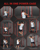 GarveeLife Power Cage, Power Racks for Home Gym with Pulley System, 1200 LBS Weight Capacity Multi-Functional Squat Rack for Strength Workout (Red D1002)