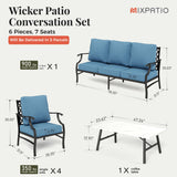 MIXPATIO 6-Piece Patio Conversation Set, Coffee Table, E-Coated Frame
