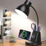 Sailstar Desk Lamp for Home Office, 10W Wireless Charging, Eye-Caring LED Desk Light, CRI 95+ 3 Color Modes Stepless Dimming Pen Holder, 360° Flexible Arm Desk Lamps for College Dorm, Adapter Included